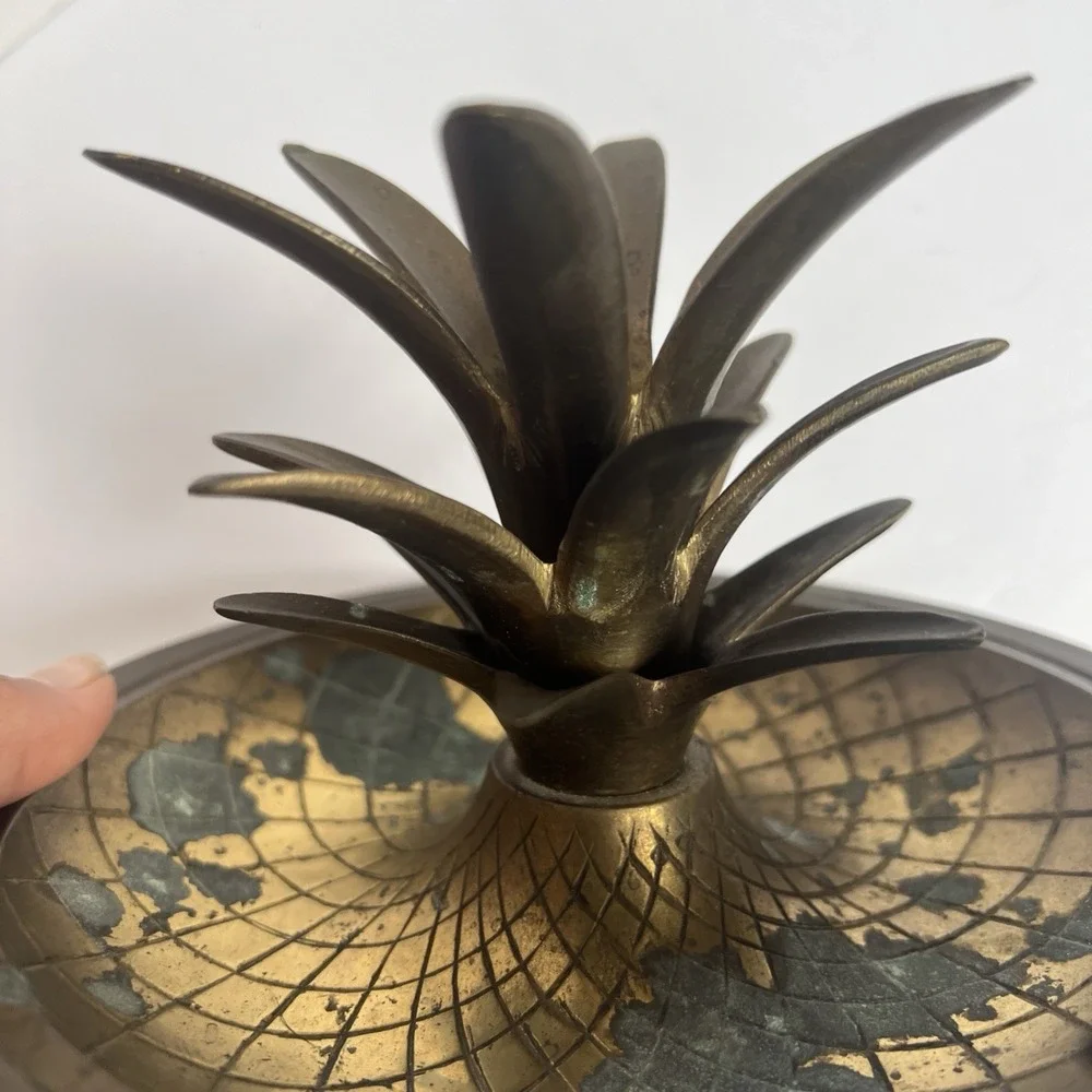 VTG Solid Brass Pineapple Table Candle Holder With Handle 4